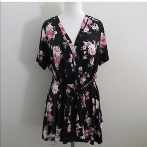 Black and Floral Wrap Blouse